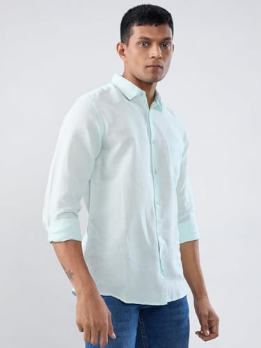 Men Spykar Blue Solid Regular Fit Shirt