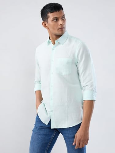 Men Spykar Blue Solid Regular Fit Shirt