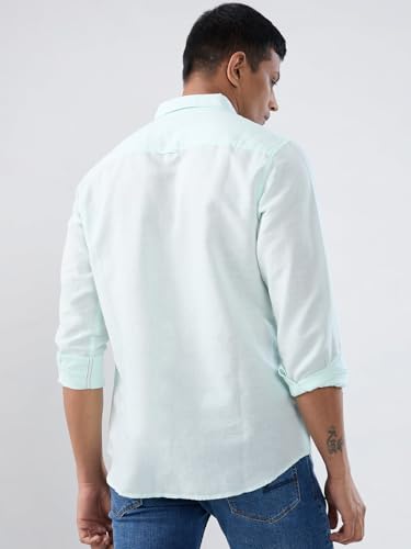 Men Spykar Blue Solid Regular Fit Shirt
