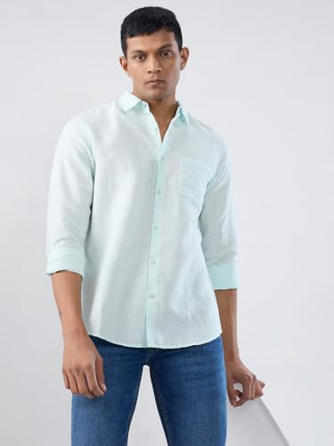 Men Spykar Blue Solid Regular Fit Shirt