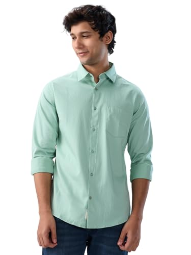 Men Spykar Green Solid Regular Fit Shirt