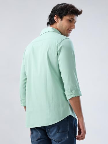 Men Spykar Green Solid Regular Fit Shirt