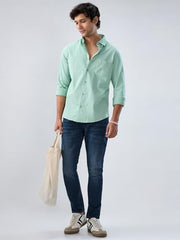 Men Spykar Green Solid Regular Fit Shirt