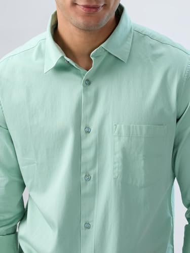 Men Spykar Green Solid Regular Fit Shirt