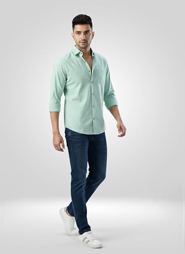 Men Spykar Green Solid Regular Fit Shirt