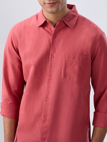 Men Spykar Red Solid Regular Fit Shirt
