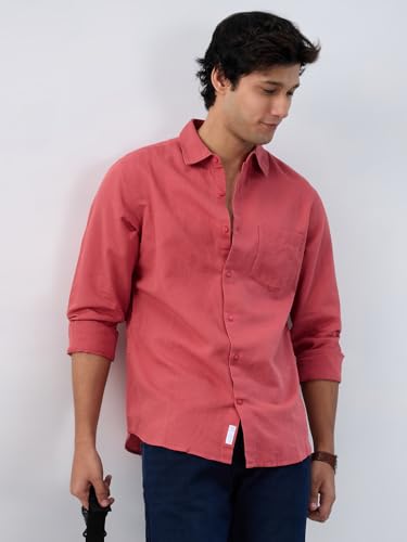 Men Spykar Red Solid Regular Fit Shirt