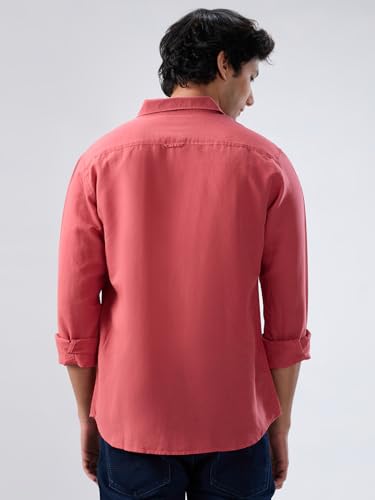 Men Spykar Red Solid Regular Fit Shirt