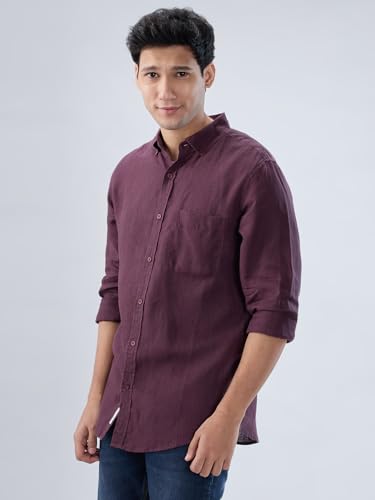 Spykar Men Red Solid Regular Fit Shirt