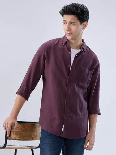 Spykar Men Red Solid Regular Fit Shirt