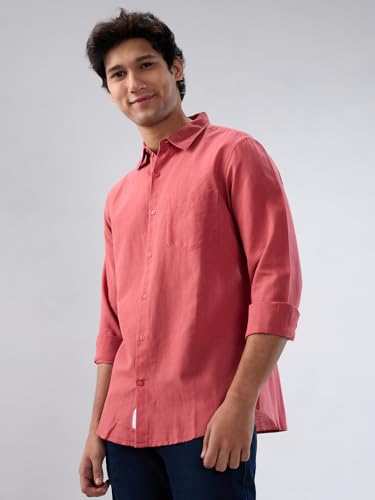 Men Spykar Red Solid Regular Fit Shirt