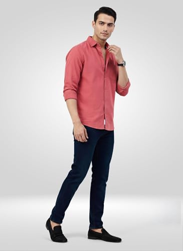 Men Spykar Red Solid Regular Fit Shirt