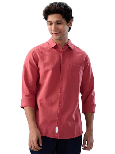 Men Spykar Red Solid Regular Fit Shirt