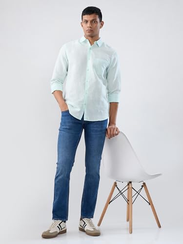 Men Spykar Blue Solid Regular Fit Shirt