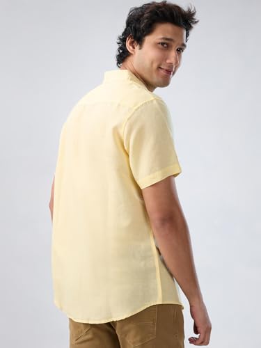Men Spykar Yellow Solid Regular Fit Shirt