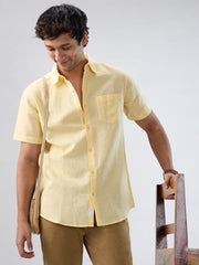 Men Spykar Yellow Solid Regular Fit Shirt