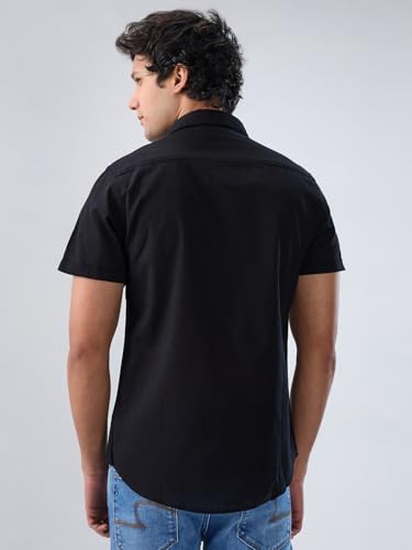 Men Spykar Black Solid Regular Fit Shirt