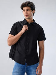 Men Spykar Black Solid Regular Fit Shirt