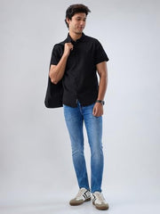 Men Spykar Black Solid Regular Fit Shirt