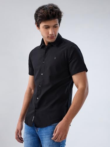 Men Spykar Black Solid Regular Fit Shirt