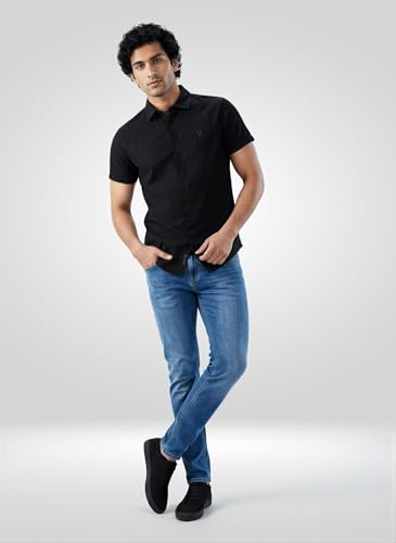 Men Spykar Black Solid Regular Fit Shirt
