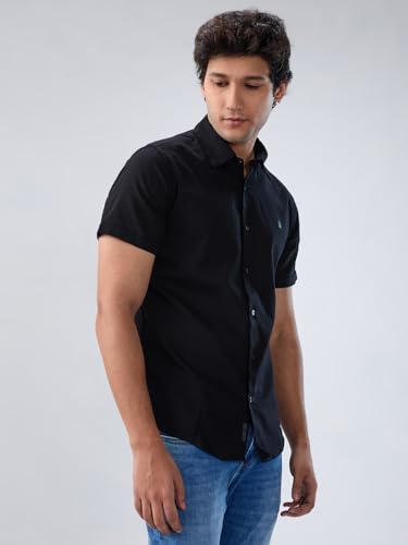 Men Spykar Black Solid Regular Fit Shirt