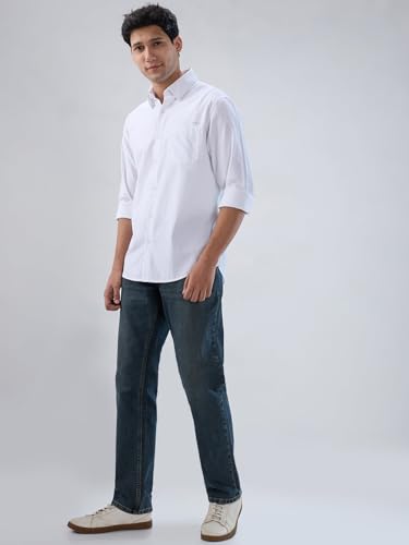 Men Spykar White Solid Regular Fit Shirt