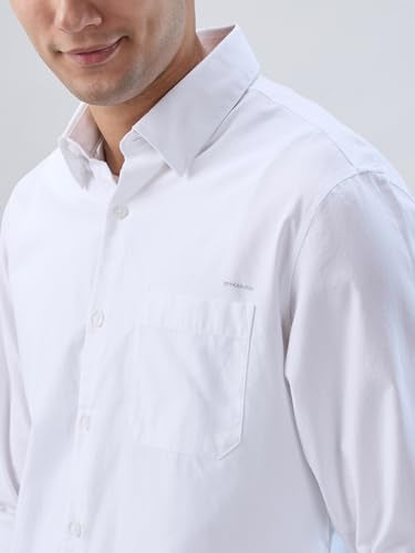 Men Spykar White Solid Regular Fit Shirt