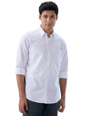 Men Spykar White Solid Regular Fit Shirt