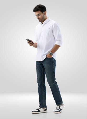 Men Spykar White Solid Regular Fit Shirt