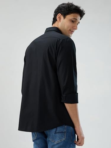 Men Spykar Black Solid Regular Fit Shirt