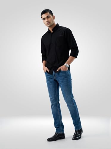 Men Spykar Black Solid Regular Fit Shirt