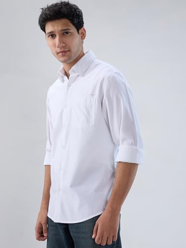 Men Spykar White Solid Regular Fit Shirt