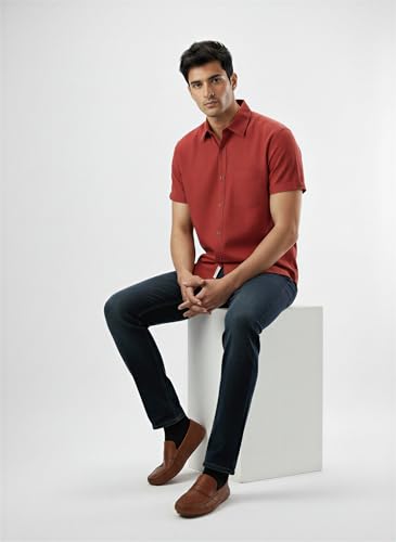Men Spykar Red Solid Regular Fit Shirt