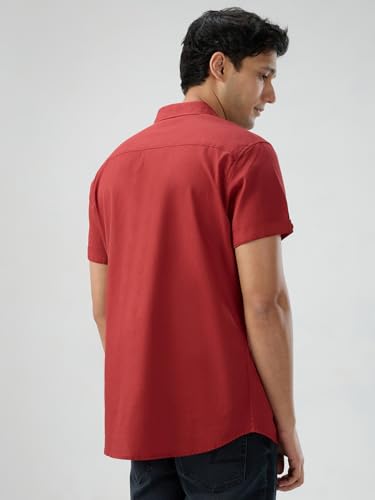 Men Spykar Red Solid Regular Fit Shirt