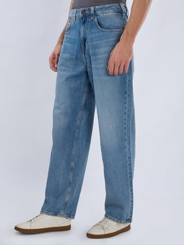 Spykar Men Blue Solid Loose Fit Mid Rise Jeans
