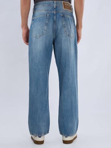 Spykar Men Blue Solid Loose Fit Mid Rise Jeans