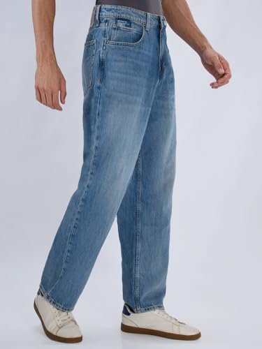 Spykar Men Blue Solid Loose Fit Mid Rise Jeans