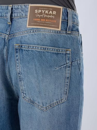 Spykar Men Blue Solid Loose Fit Mid Rise Jeans