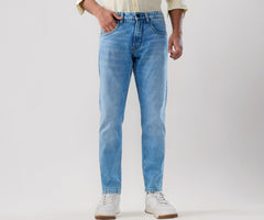 Men Spykar Blue Solid Slim Fit Mid Rise Jeans