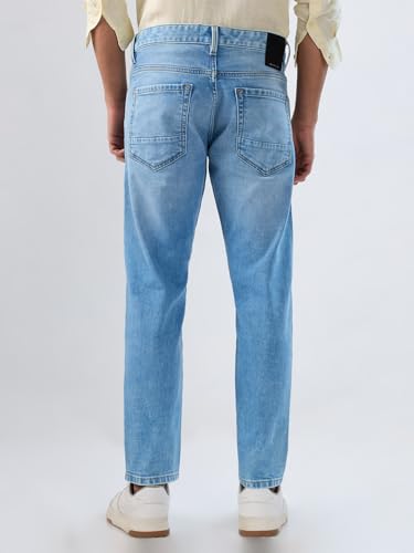 Men Spykar Blue Solid Slim Fit Mid Rise Jeans