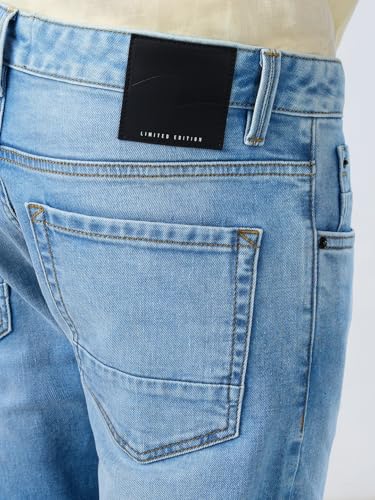 Men Spykar Blue Solid Slim Fit Mid Rise Jeans