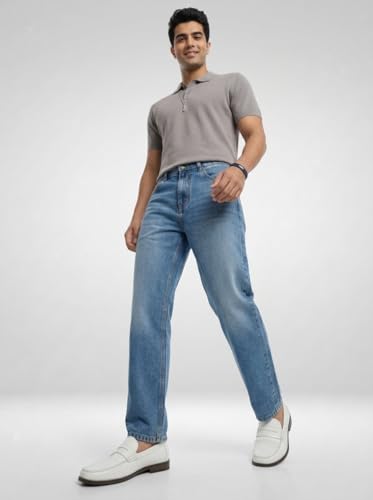 Spykar Men Blue Solid Loose Fit Mid Rise Jeans