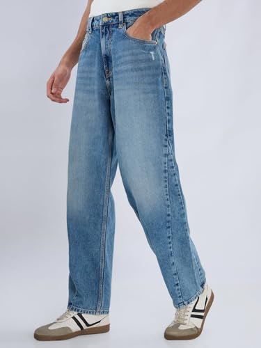 Spykar Men Blue Solid Loose Fit Mid Rise Jeans