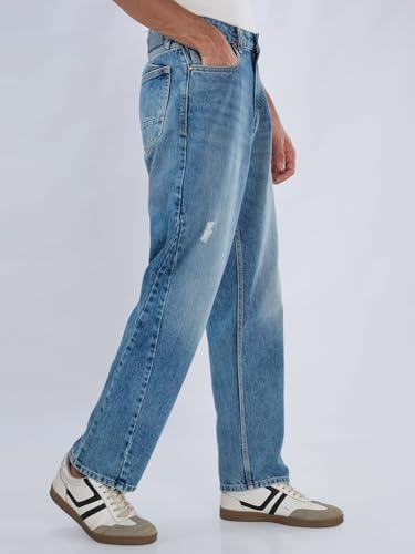 Spykar Men Blue Solid Loose Fit Mid Rise Jeans