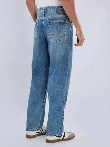 Spykar Men Blue Solid Loose Fit Mid Rise Jeans