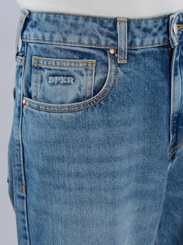 Spykar Men Blue Solid Loose Fit Mid Rise Jeans