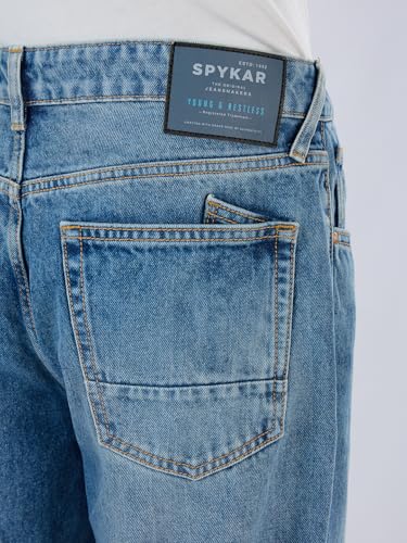 Spykar Men Blue Solid Loose Fit Mid Rise Jeans