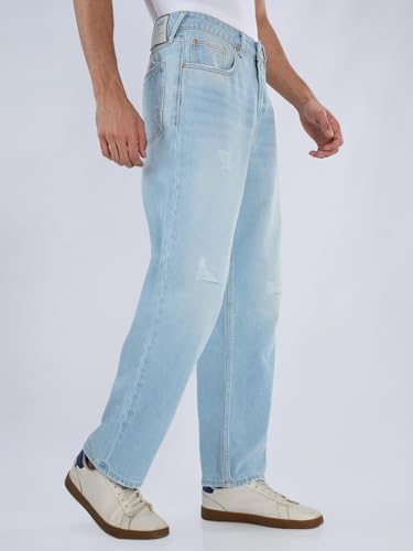 Spykar Men Blue Solid Loose Fit Mid Rise Jeans