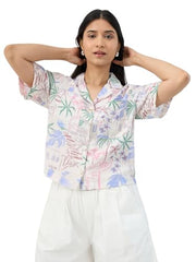Women Spykar White Print Boxy Fit Shirt